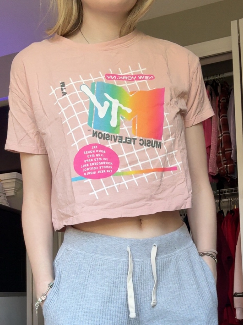 Old Navy MTV Pink Graphic Cropped Tee